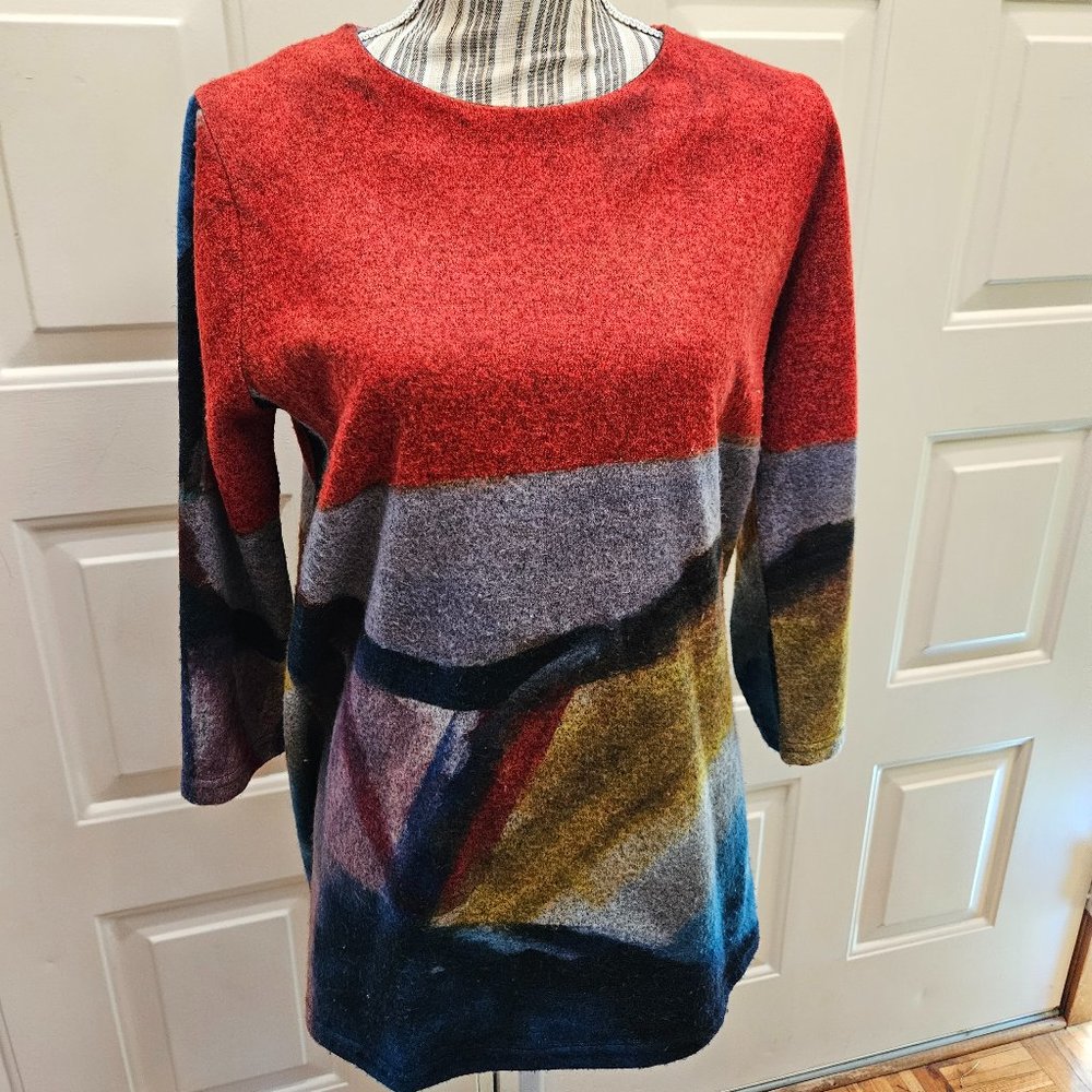 NWT Lily London Vibrant Abstract Watercolor Knit Sweater Tunic style Size M